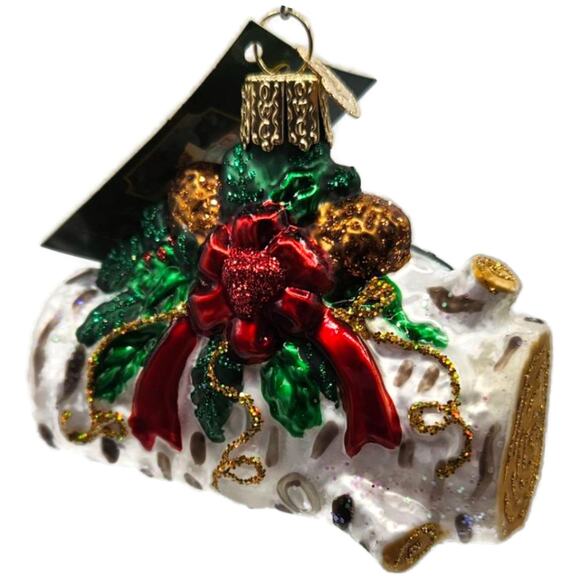Yule Log Ornament Pine Cones Fire Pit OWC Glass Old World Christmas Tree Decor - Picture 1 of 10